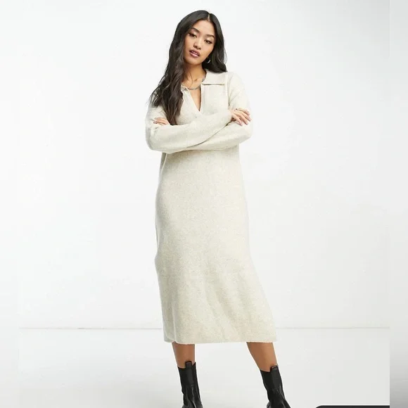 Abercrombie & Fitch EASY MIDI Sweaterdress Jumper dress, Women's, Size: Medium, Birch Abercrombie & Fitch EASY MIDI Sweaterdress Jumper dress, Women's, Size: Medium, Birch